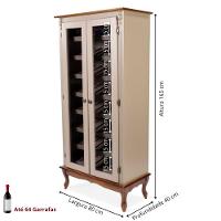 Adega Colonial Para Vinho Com 2 Portas De Vidro Fumê E Pés Luiz Xv - Amêndoa Com Tampo E Base Imbuia Glazer - 5