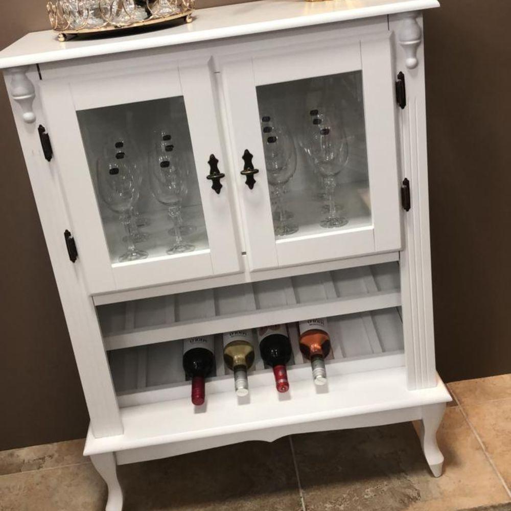 Adega Colonial De Madeira Com 2 Portas Para Até 12 Garrafas Com Pés Luiz Xv - Branco Laca - 2