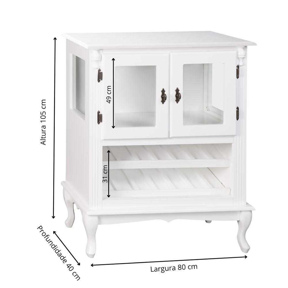 Adega Colonial De Madeira Com 2 Portas Para Até 12 Garrafas Com Pés Luiz Xv - Branco Laca - 4