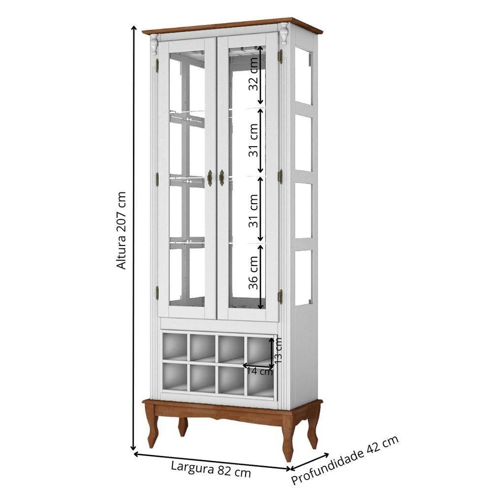 Adega E Cristaleira Colonial Com 2 Portas De Vidro E Pés Luiz Xv - Branco Laca Com Tampo E Base Imbuia Glazer - 3