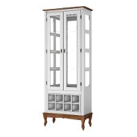 Adega E Cristaleira Colonial Com 2 Portas De Vidro E Pés Luiz Xv - Branco Laca Com Tampo E Base Imbuia Glazer - 1