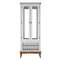 Adega E Cristaleira Colonial Com 2 Portas De Vidro E Pés Luiz Xv - Branco Laca Com Tampo E Base Imbuia Glazer - 2