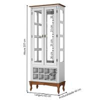 Adega E Cristaleira Colonial Com 2 Portas De Vidro E Pés Luiz Xv - Branco Laca Com Tampo E Base Imbuia Glazer - 3
