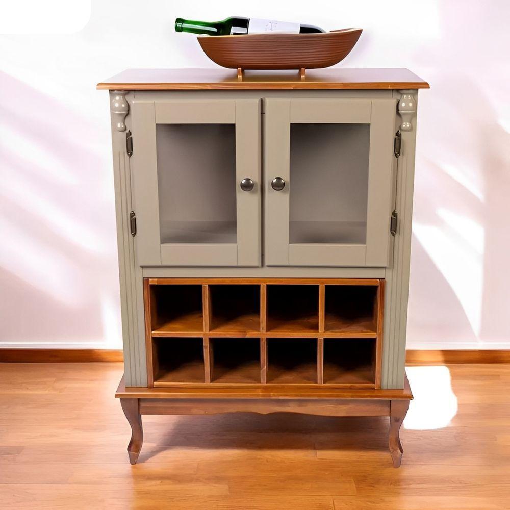 Adega De Madeira 2 Portas Com Suporte Para Taças E Pés Luiz Xv - Amêndoa Com Tampo Base E Colméia Imbuia Glazer - 1