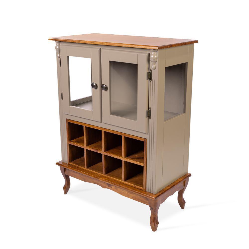 Adega De Madeira 2 Portas Com Suporte Para Taças E Pés Luiz Xv - Amêndoa Com Tampo Base E Colméia Imbuia Glazer - 2