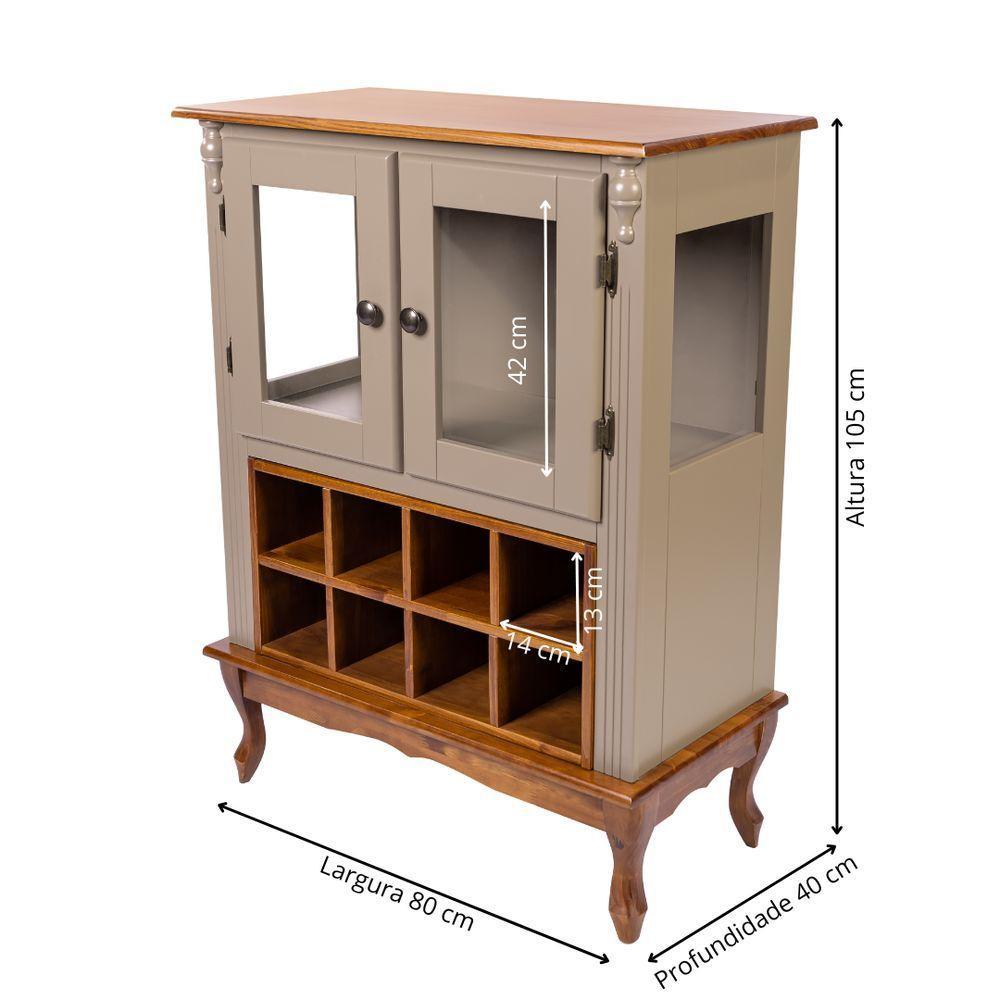 Adega De Madeira 2 Portas Com Suporte Para Taças E Pés Luiz Xv - Amêndoa Com Tampo Base E Colméia Imbuia Glazer - 4