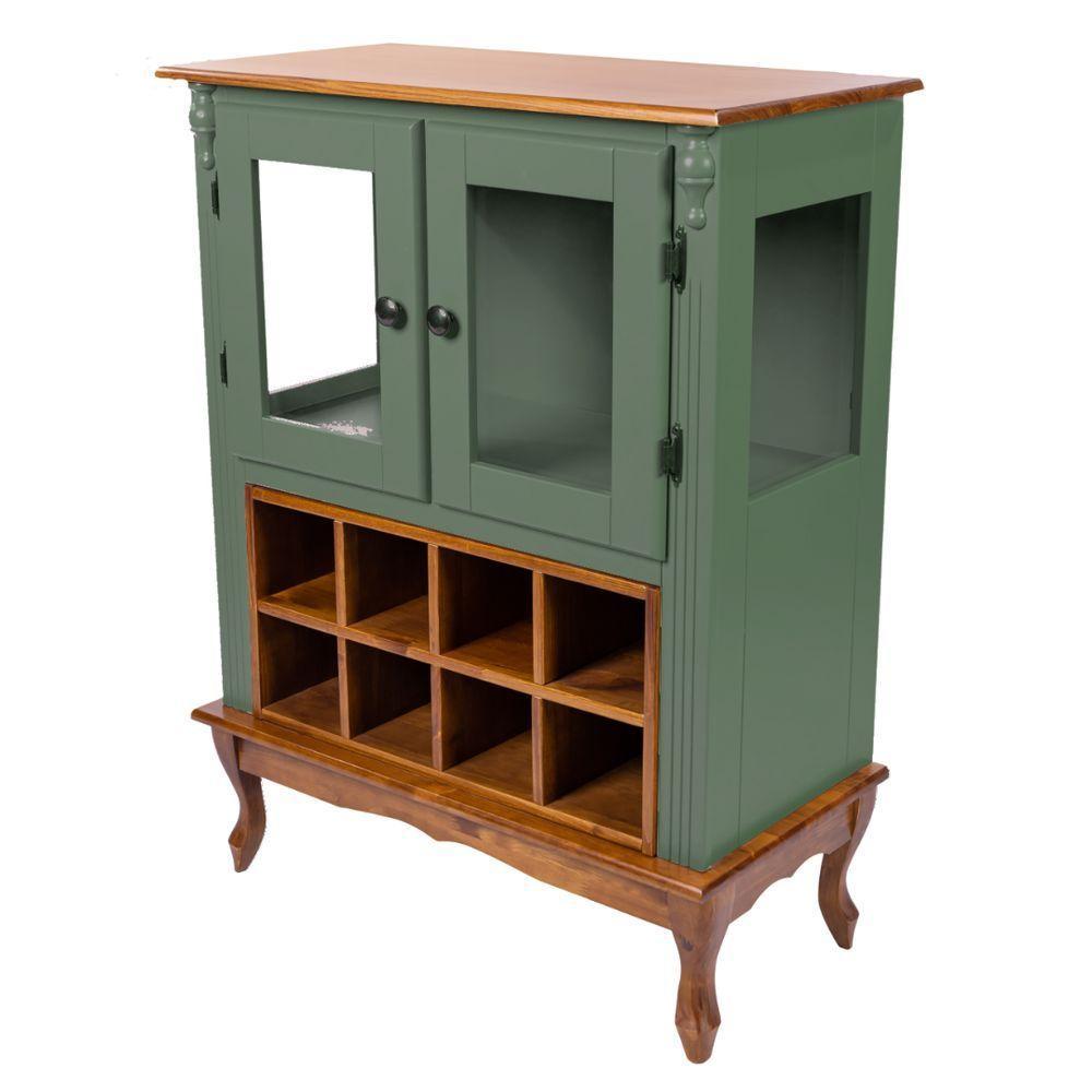 Adega De Madeira 2 Portas Com Suporte Para Taças E Pés Luiz Xv - Verde Kalle Com Tampo Base E Colméia Imbuia Glazer - 1