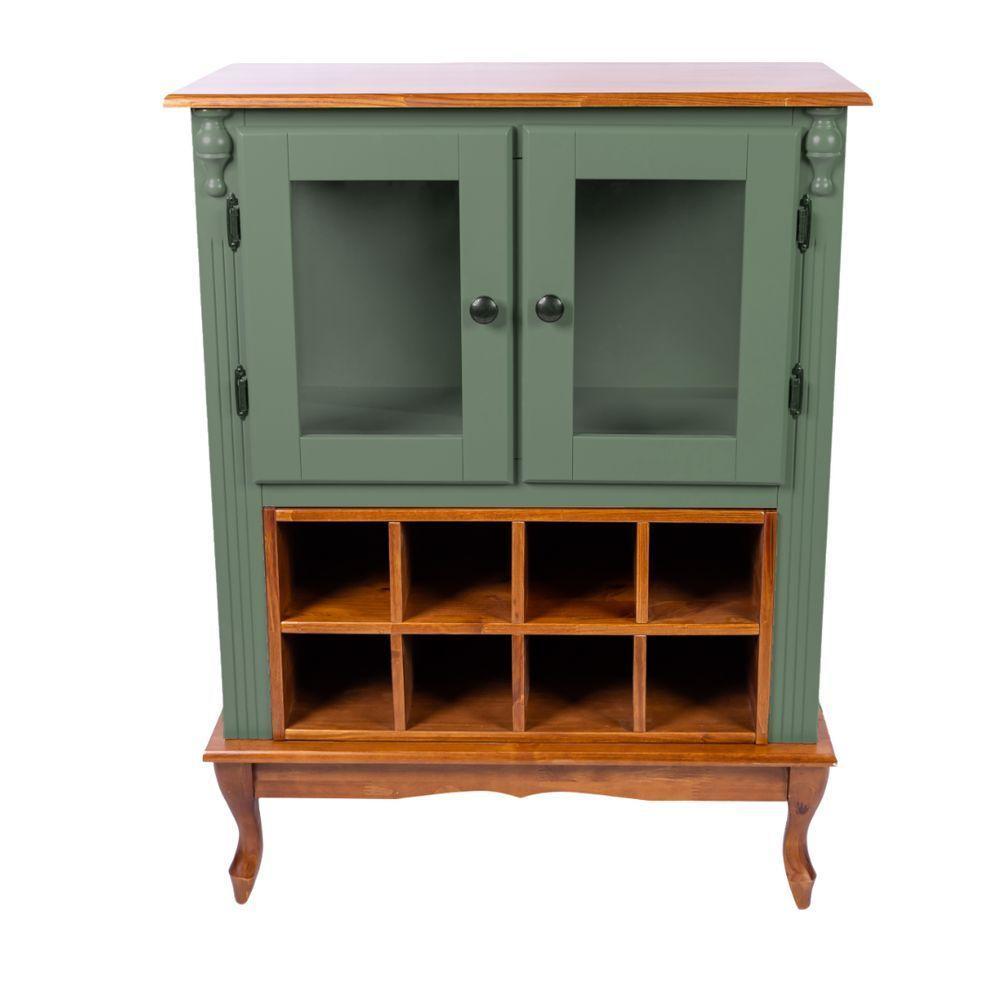 Adega De Madeira 2 Portas Com Suporte Para Taças E Pés Luiz Xv - Verde Kalle Com Tampo Base E Colméia Imbuia Glazer - 3