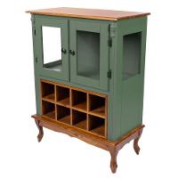 Adega De Madeira 2 Portas Com Suporte Para Taças E Pés Luiz Xv - Verde Kalle Com Tampo Base E Colméia Imbuia Glazer - 1