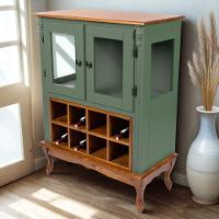 Adega De Madeira 2 Portas Com Suporte Para Taças E Pés Luiz Xv - Verde Kalle Com Tampo Base E Colméia Imbuia Glazer - 2