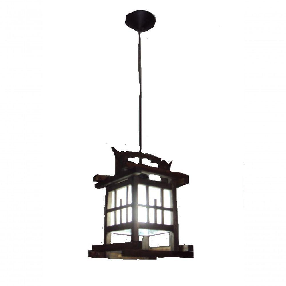 Lustre De Teto Luminária Oriental Japonês Rustico Madeira Artesanal Sala Quarto Hotel Pousada - 1