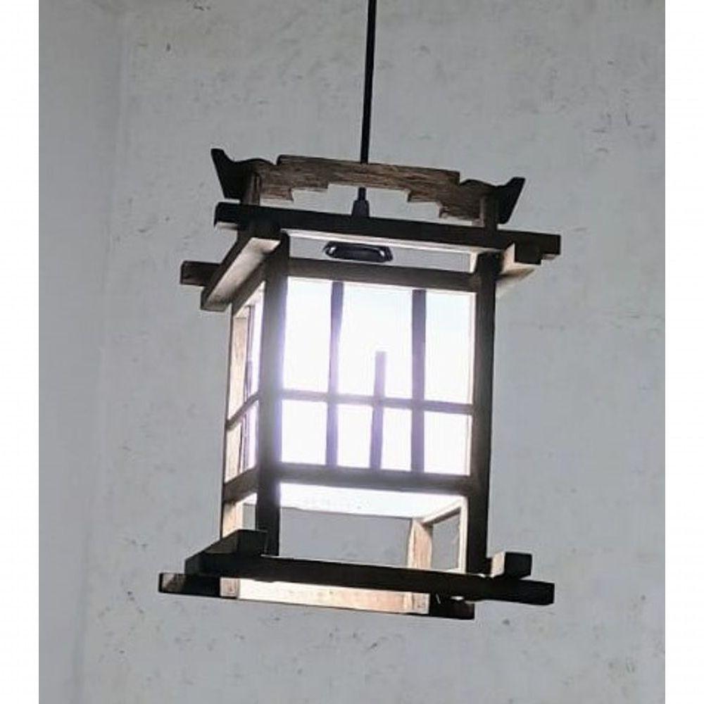 Lustre De Teto Luminária Oriental Japonês Rustico Madeira Artesanal Sala Quarto Hotel Pousada - 2