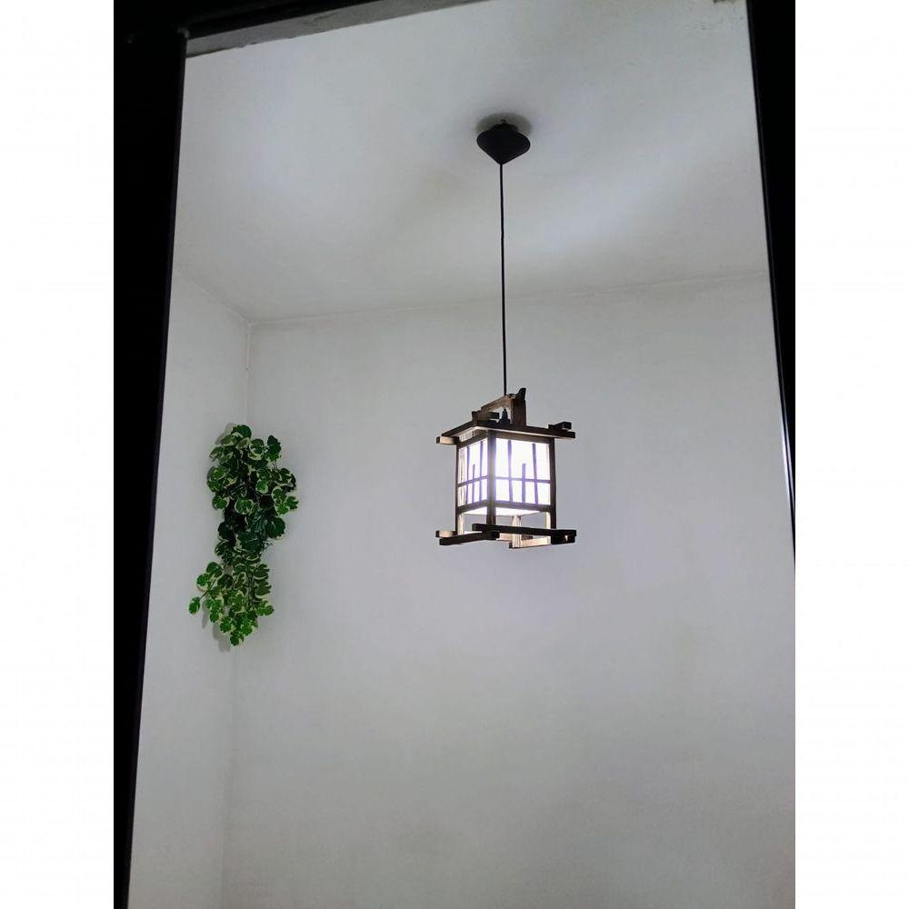 Lustre De Teto Luminária Oriental Japonês Rustico Madeira Artesanal Sala Quarto Hotel Pousada - 4