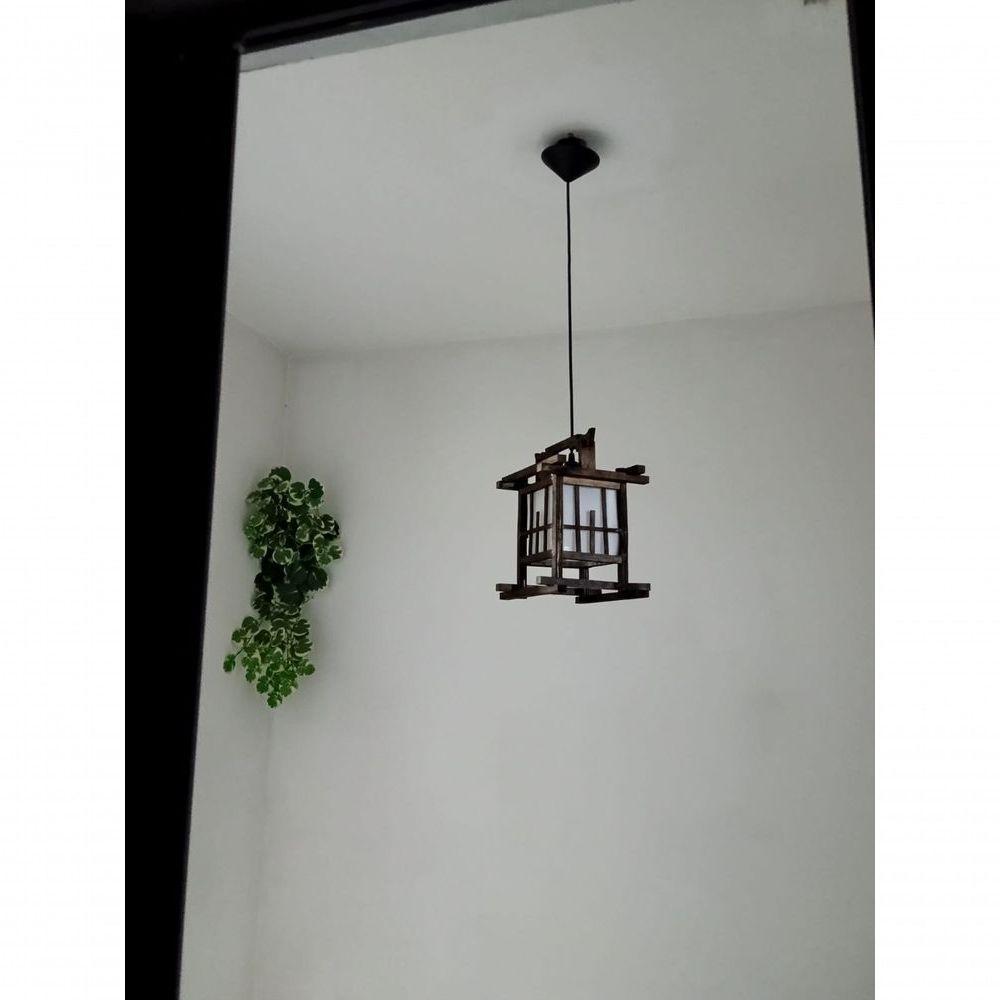 Lustre De Teto Luminária Oriental Japonês Rustico Madeira Artesanal Sala Quarto Hotel Pousada - 5