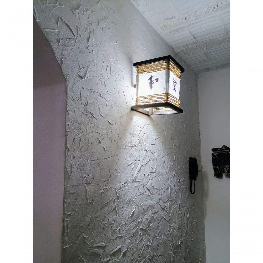 Arandela Luminária De Parede Rustica Oriental Com Ideograma Artesanal Sala Quarto Madeira Pousada - 5