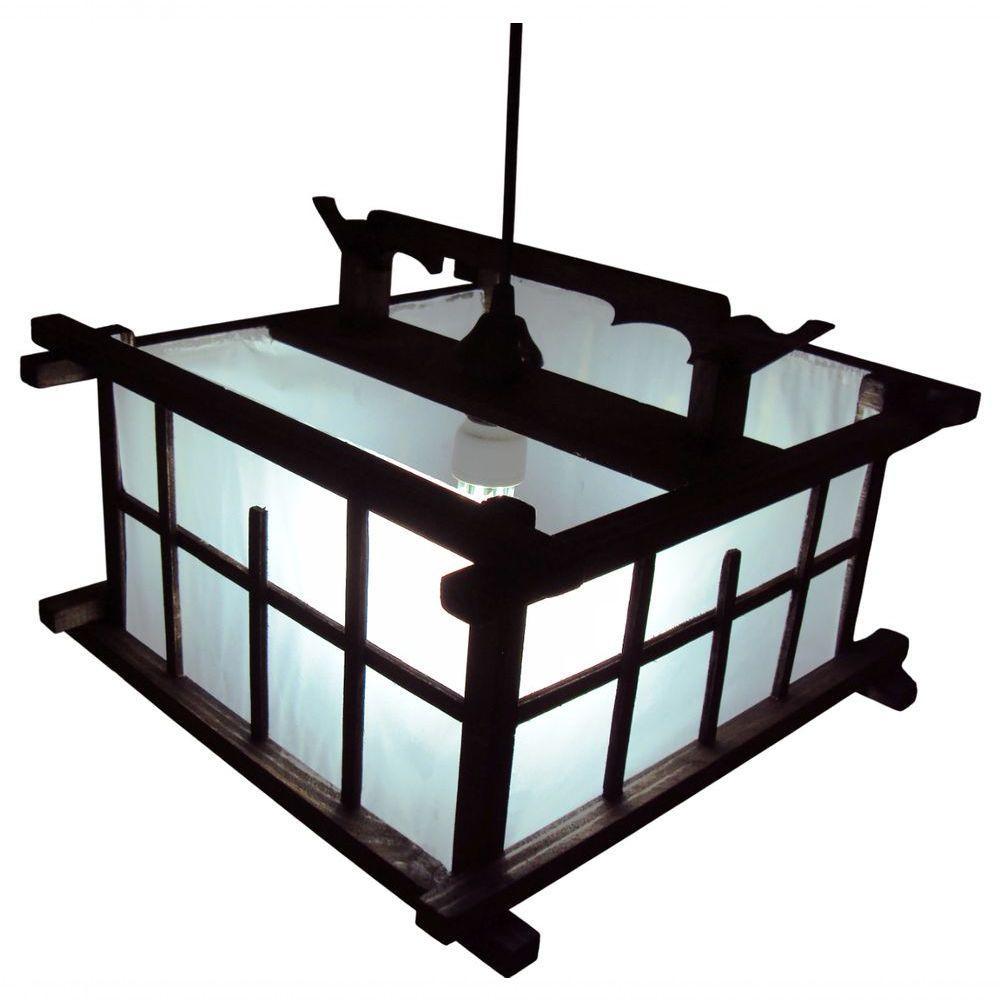 Lustre Oriental Luminária Rustico De Madeira Artesanal Sala Quarto Restaurante Hotel Pousada - 1