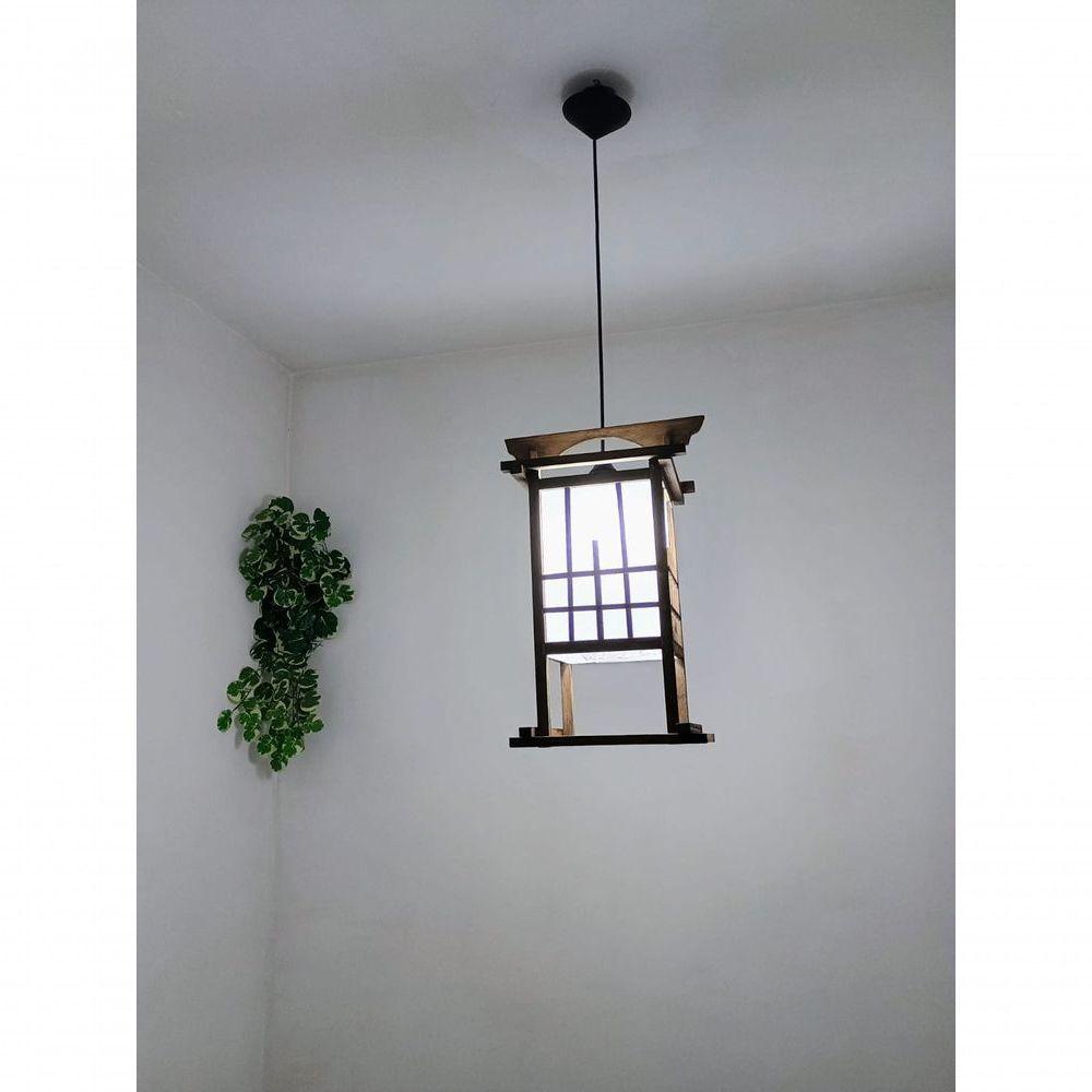 Lustre Oriental Luminária Estilo Japonês Rustico Artesanal Sala Quarto Restaurante Hotel Pousada - 5