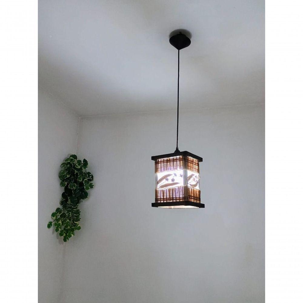 Luminária De Teto Lustre Rústico Bambu Tecido Artesanal Madeira Sala Quarto Hotel Pousada - 2