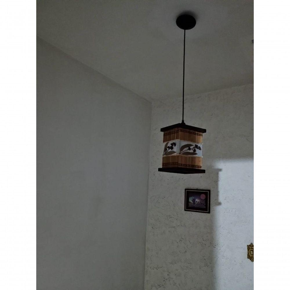 Luminária De Teto Lustre Rústico Bambu Tecido Artesanal Madeira Sala Quarto Hotel Pousada - 3