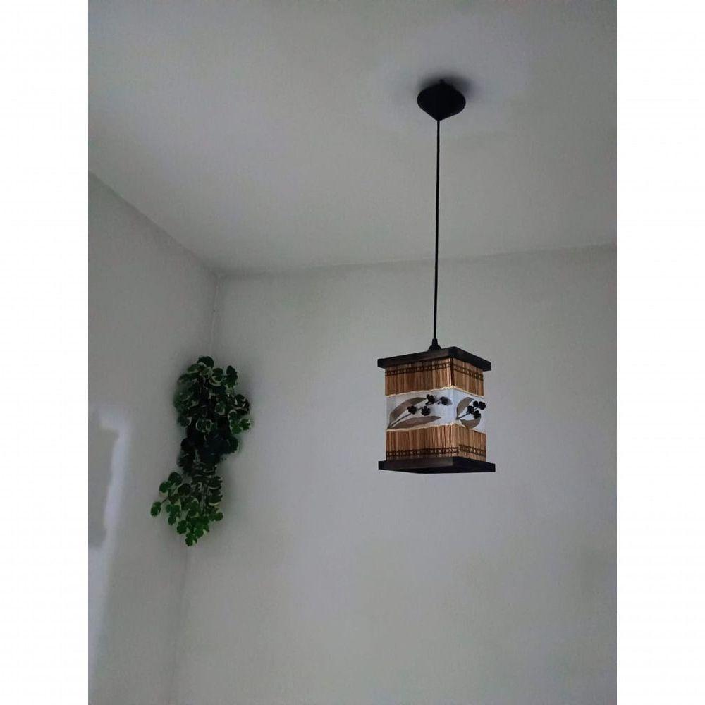 Luminária De Teto Lustre Rústico Bambu Tecido Artesanal Madeira Sala Quarto Hotel Pousada - 4