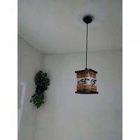 Luminária De Teto Lustre Rústico Bambu Tecido Artesanal Madeira Sala Quarto Hotel Pousada - 4