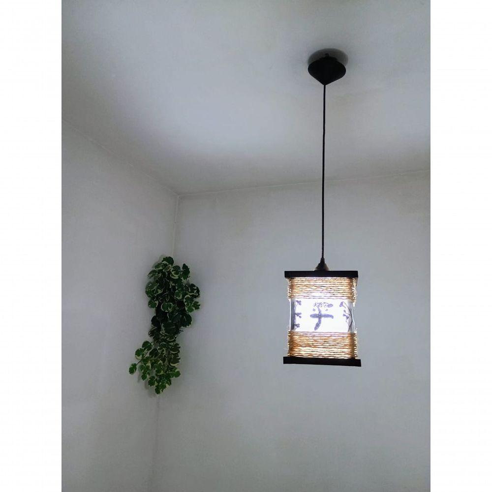 Lustre De Teto Luminária Rústico De Corda Japonês Ideograma Artesanal Madeira Sala Quarto Hotel - 2