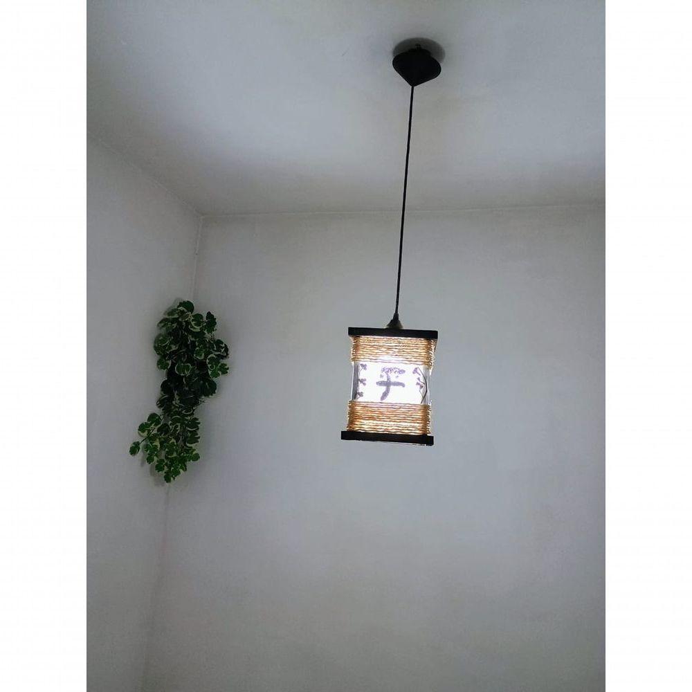 Lustre De Teto Luminária Rústico De Corda Japonês Ideograma Artesanal Madeira Sala Quarto Hotel - 3