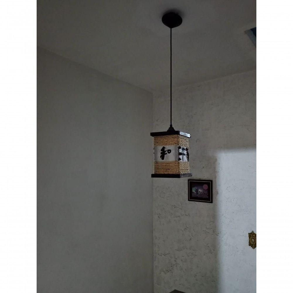 Lustre De Teto Luminária Rústico De Corda Japonês Ideograma Artesanal Madeira Sala Quarto Hotel - 4