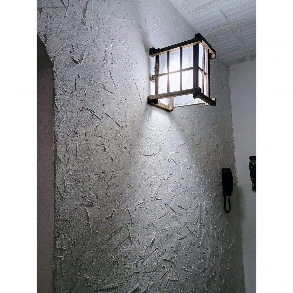 Arandela Luminária De Parede Rustica Oriental Japonês Artesanal Madeira Sala Pousada Hotel - 2