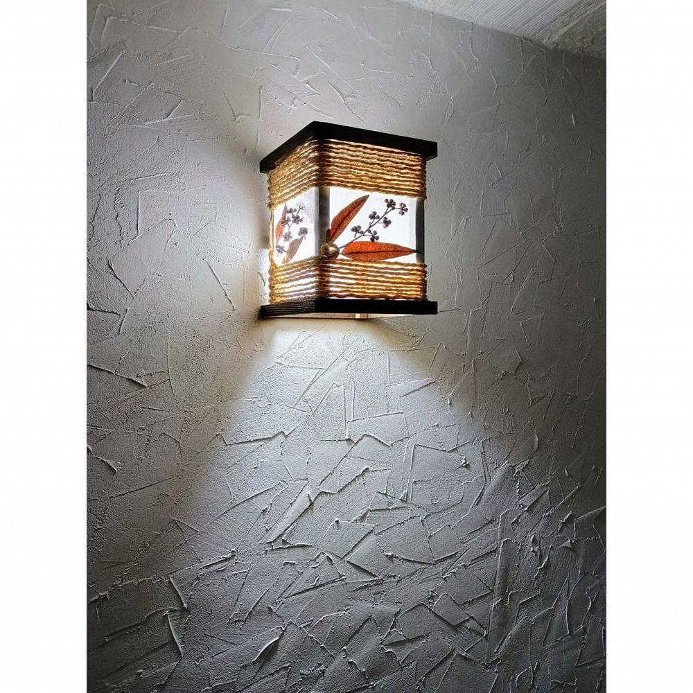 Arandela Rustica Luminária De Corda Com Folhagem Madeira Artesanal Sala Quarto Hotel Pousada - 2