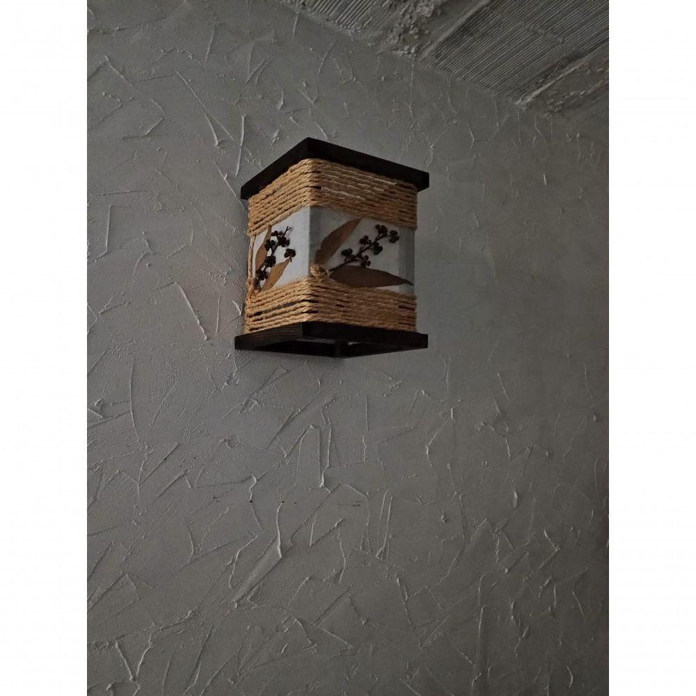 Arandela Rustica Luminária De Corda Com Folhagem Madeira Artesanal Sala Quarto Hotel Pousada - 3