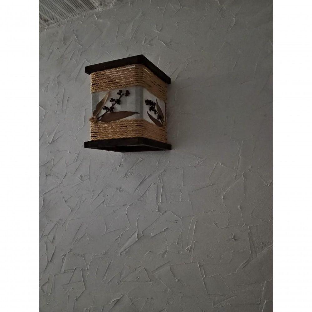 Arandela Rustica Luminária De Corda Com Folhagem Madeira Artesanal Sala Quarto Hotel Pousada - 4