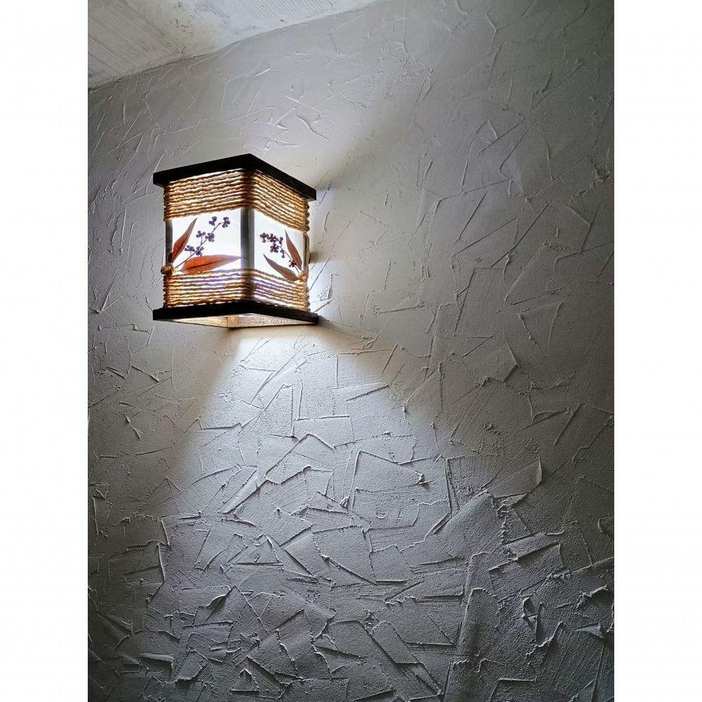 Arandela Rustica Luminária De Corda Com Folhagem Madeira Artesanal Sala Quarto Hotel Pousada - 5