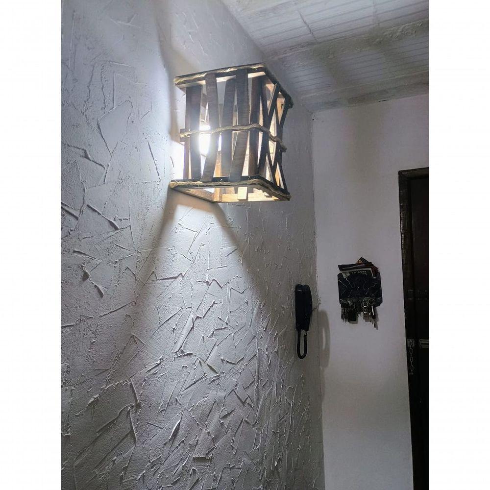 Arandela Luminária De Parede Rustico Oriental De Madeira Sala Quarto Artesanal Hotel Pousada - 3