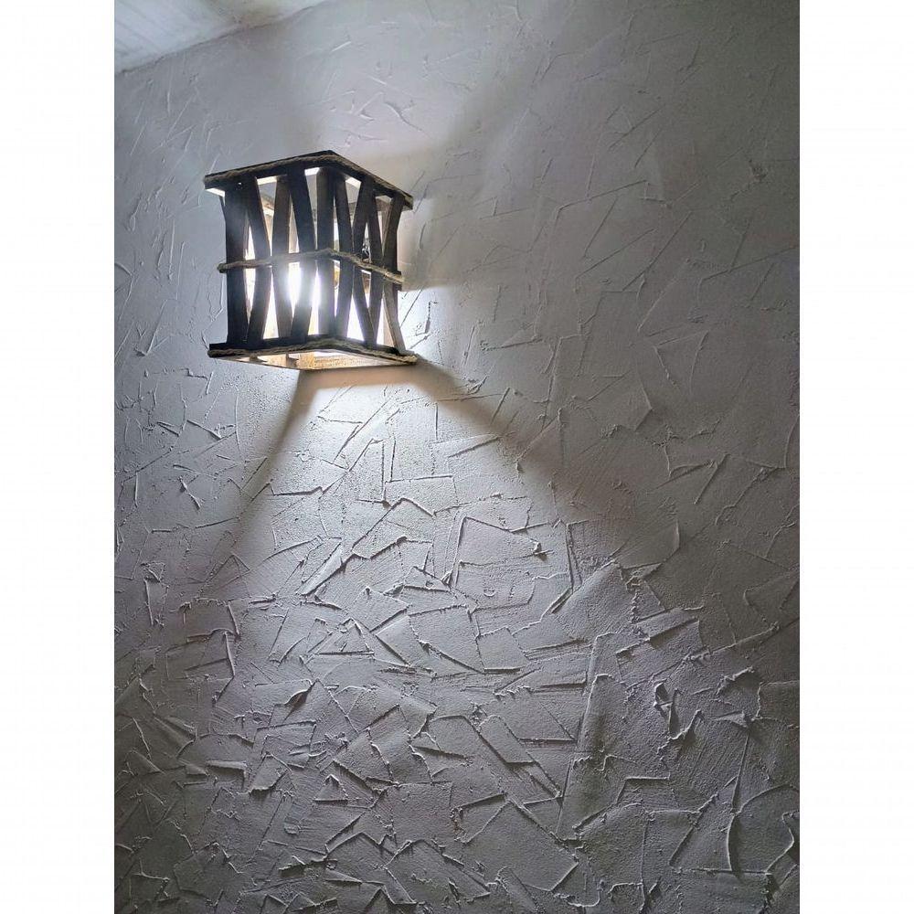 Arandela Luminária De Parede Rustico Oriental De Madeira Sala Quarto Artesanal Hotel Pousada - 5