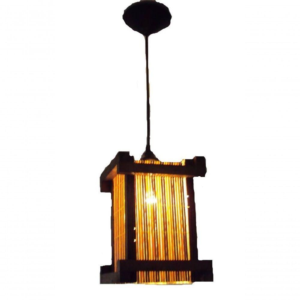 Lustre De Teto Luminária Rústico Japonês Pendente Telinha De Bambu Artesanal Sala Quarto Pousada - 1