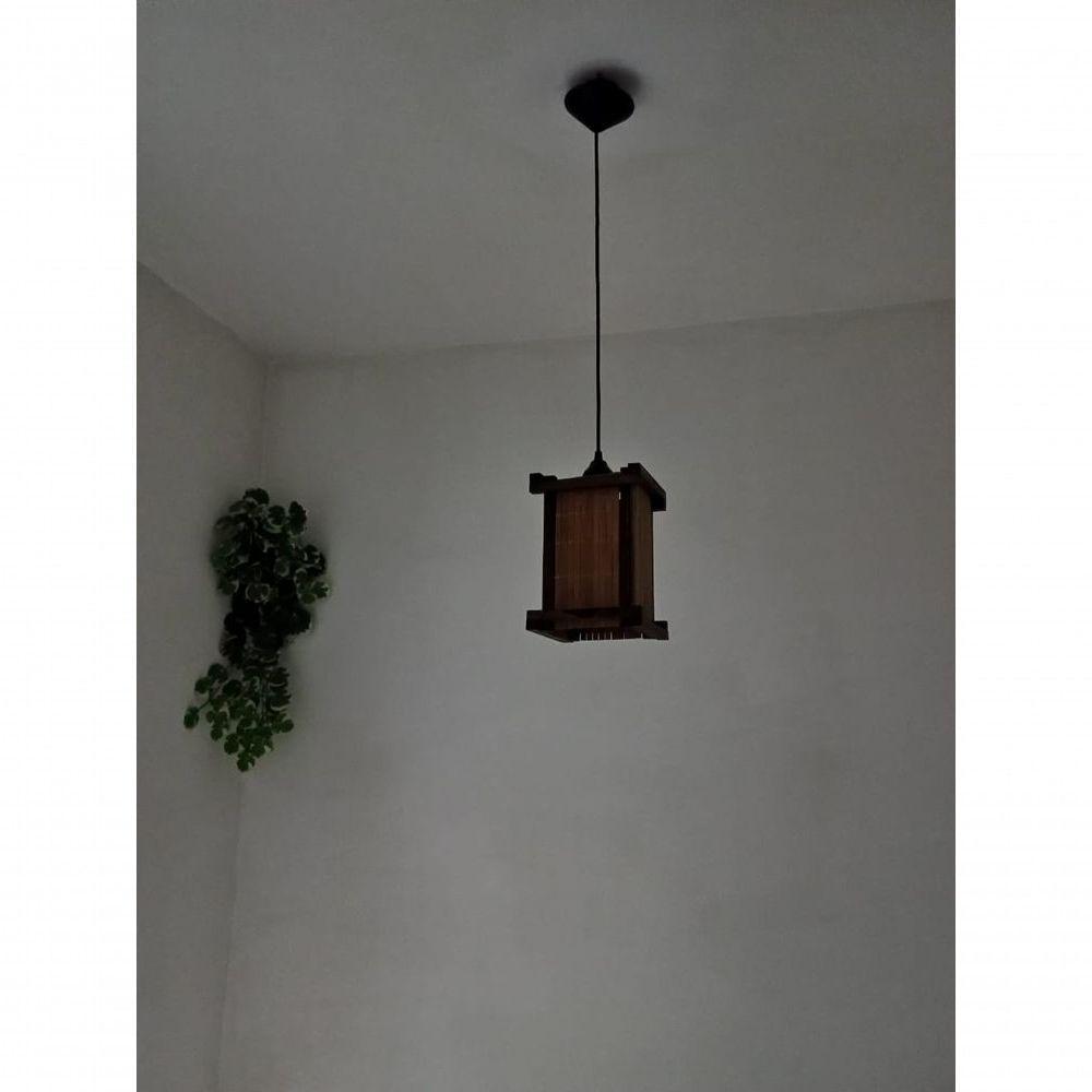 Lustre De Teto Luminária Rústico Japonês Pendente Telinha De Bambu Artesanal Sala Quarto Pousada - 3