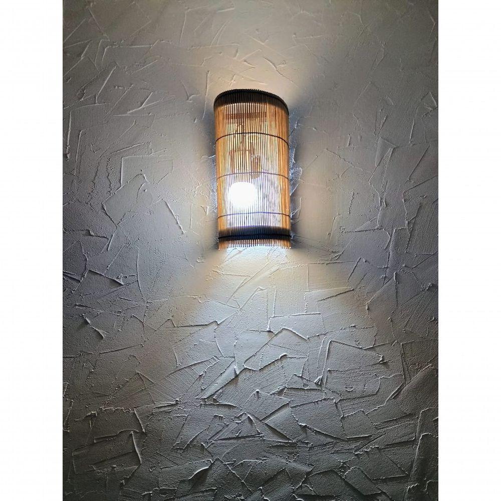Luminária De Parede Arandela Rustica Telinha De Bambu Oval Artesanal Sala Quarto Hotel Pousada - 3