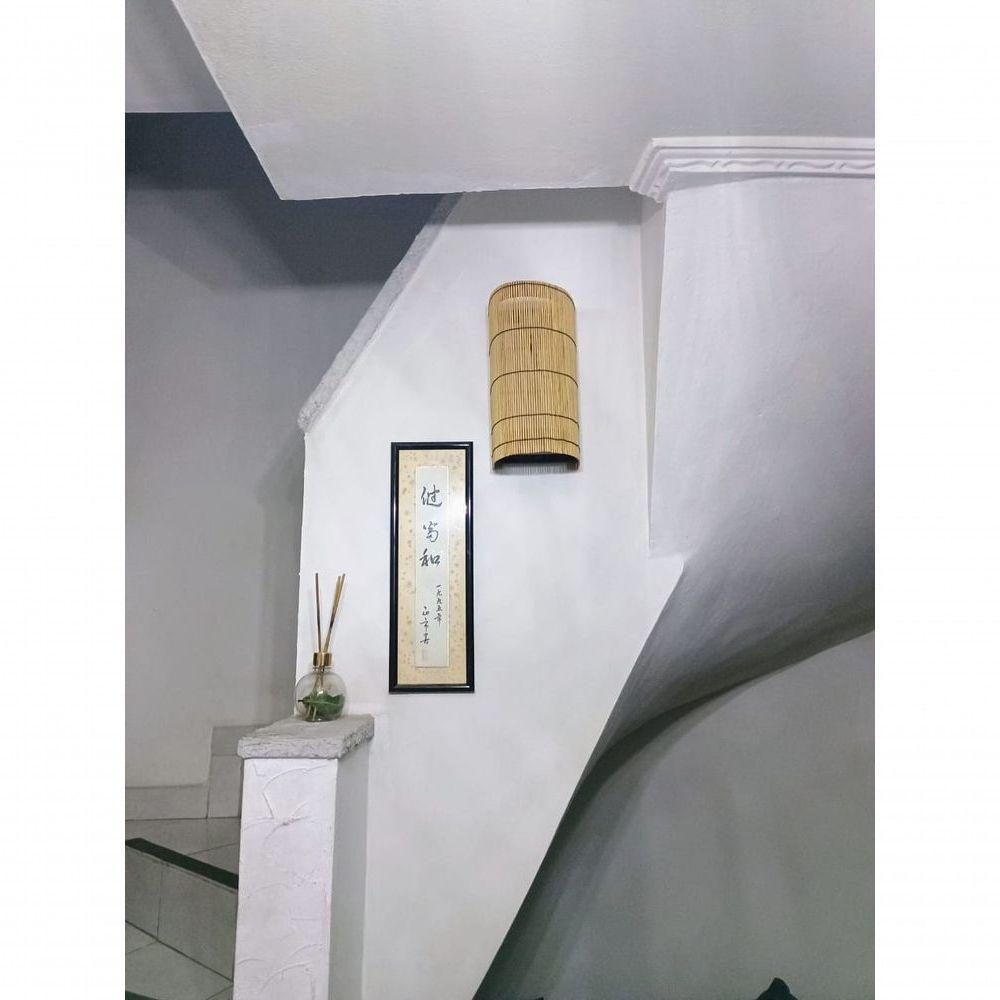 Luminária De Parede Arandela Rustica Telinha De Bambu Oval Artesanal Sala Quarto Hotel Pousada - 6