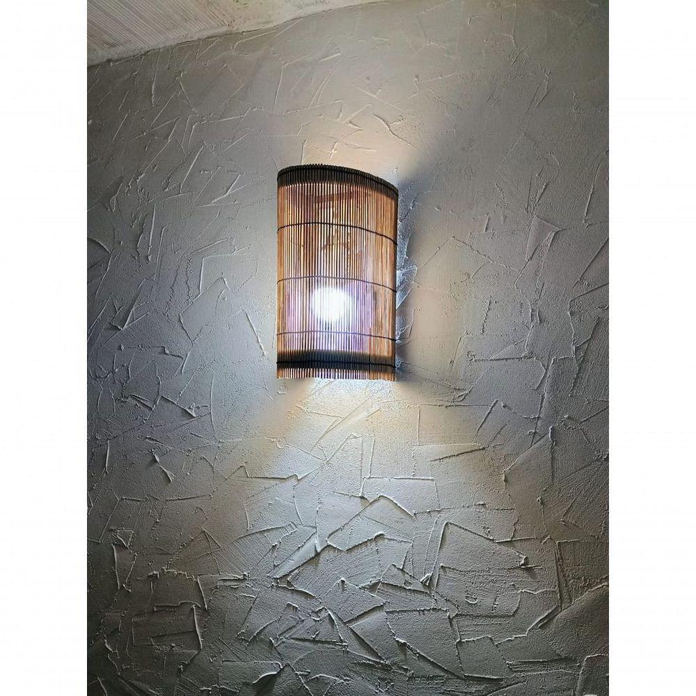 Luminária De Parede Arandela Rustica Telinha De Bambu Oval Artesanal Sala Quarto Hotel Pousada - 7