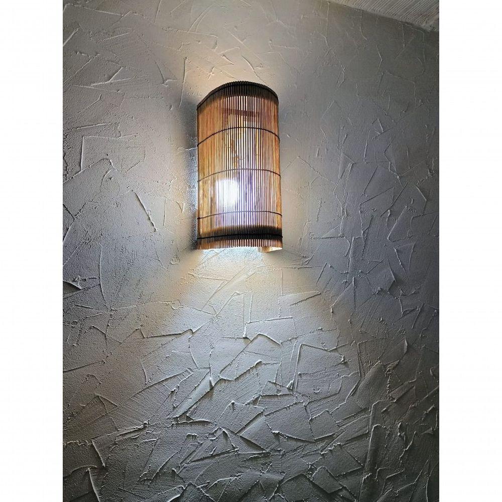 Luminária De Parede Arandela Rustica Telinha De Bambu Oval Artesanal Sala Quarto Hotel Pousada - 9
