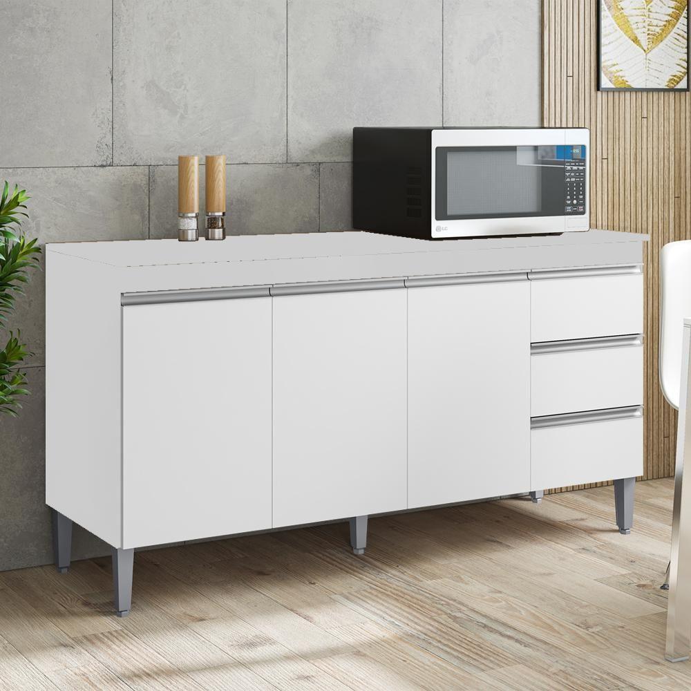 Balcão Com Tampo 3 Pt 3 G 150 Cm Andreia Branco Reajl Moveis - 7