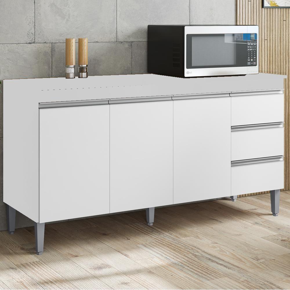 Balcão Com Tampo 3 Portas 3 Gavetas 160 Cm Andreia Branco Reajl Moveis - 2