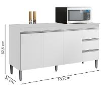 Balcão Com Tampo 3 Portas 3 Gavetas 160 Cm Andreia Branco Reajl Moveis - 7