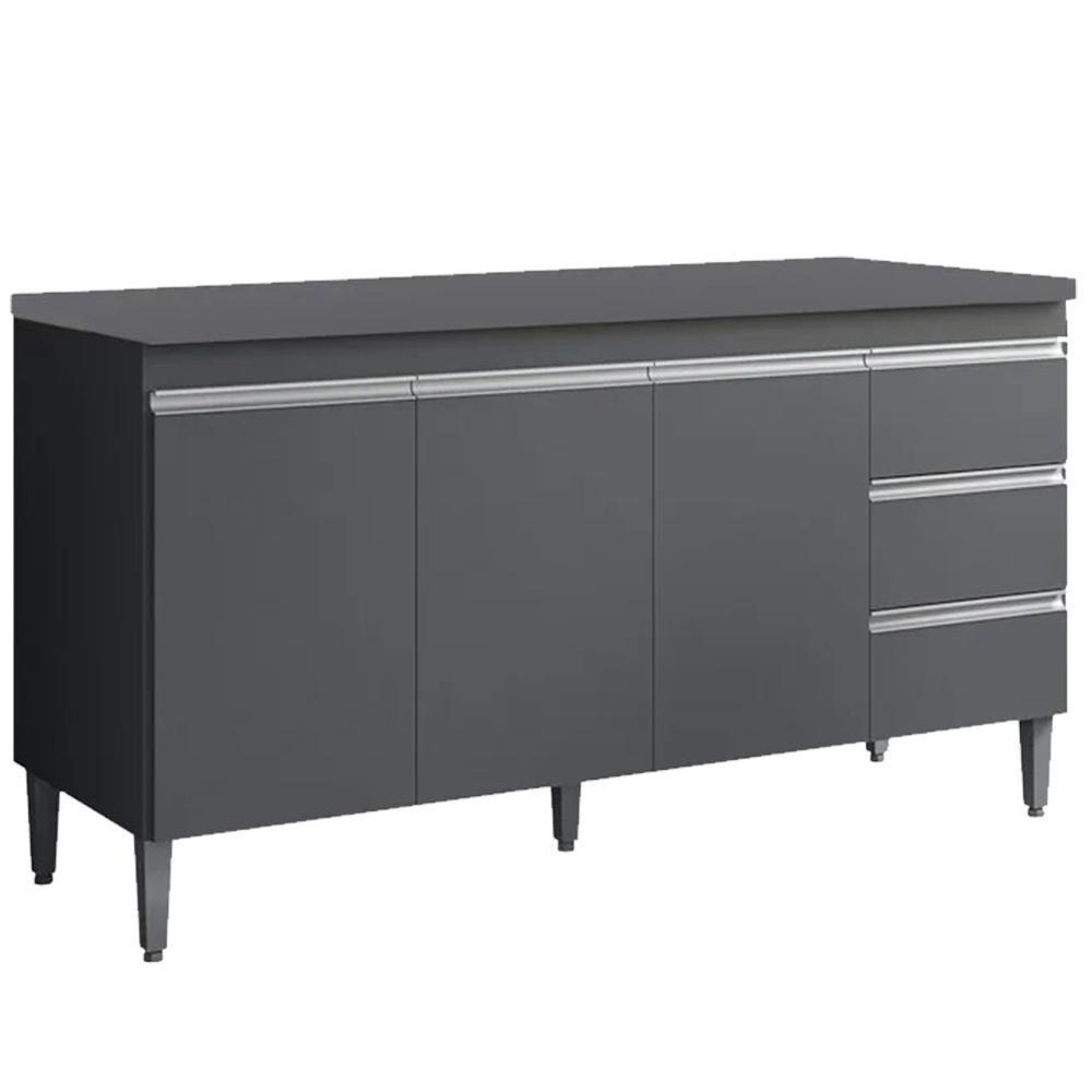 Balcão Com Tampo 3 Portas 3 Gavetas 150 Cm Andreia Cinza Reajl Moveis - 1