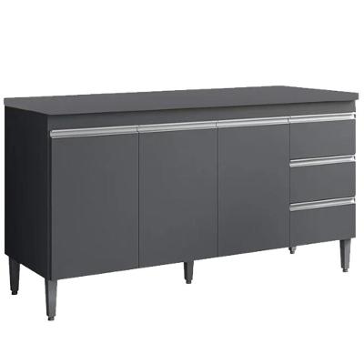 Balcão Com Tampo 3 Portas 3 Gavetas 150 Cm Andreia Cinza Reajl Moveis