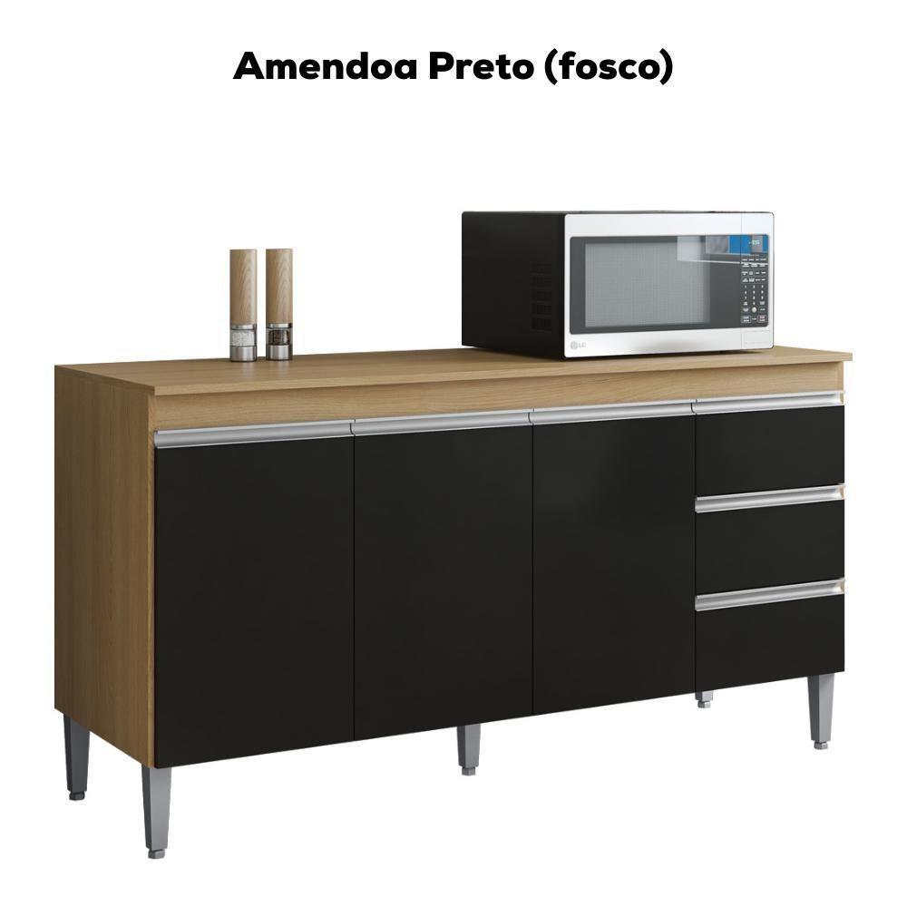 Balcão Com Tampo 3 Pt 3 G 150 Cm Andreia Amendoa Preto Reajl Moveis - 4