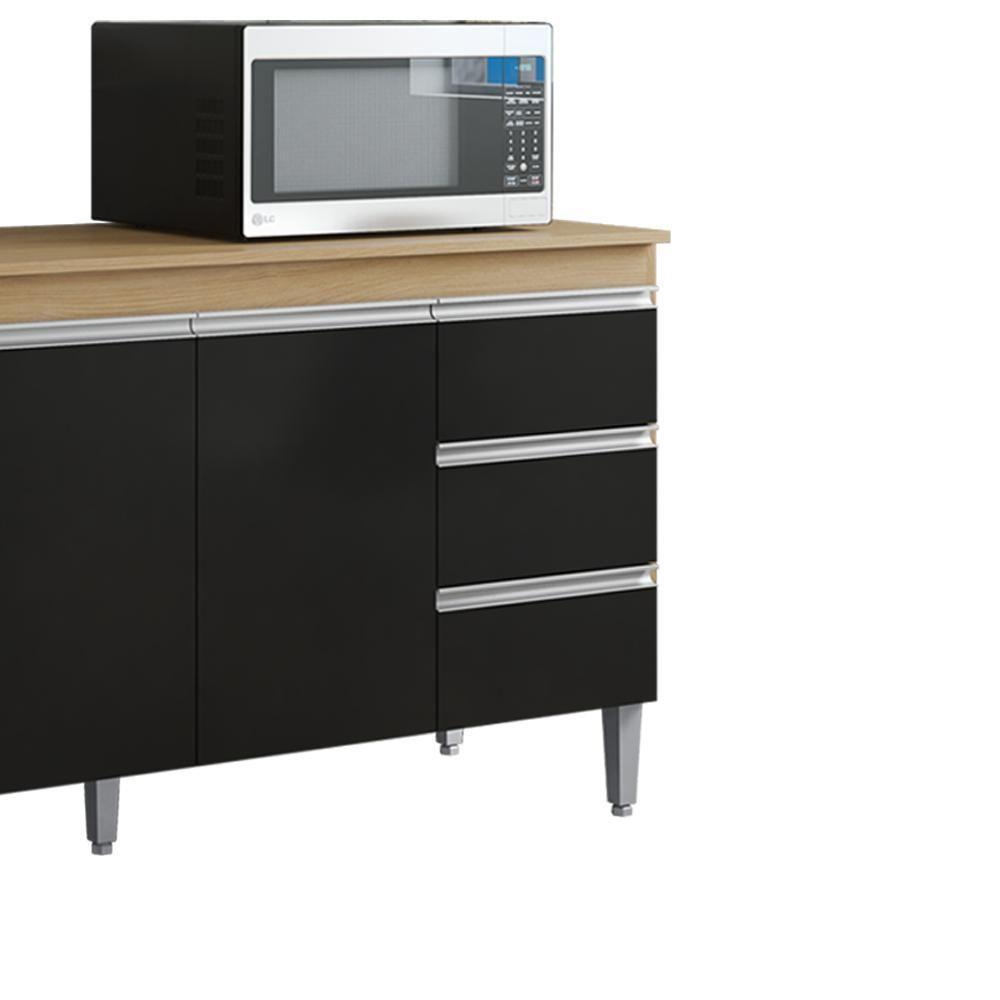 Balcão Com Tampo 3 Pt 3 G 150 Cm Andreia Amendoa Preto Reajl Moveis - 6