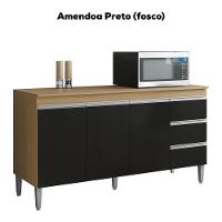 Balcão Com Tampo 3 Pt 3 G 150 Cm Andreia Amendoa Preto Reajl Moveis