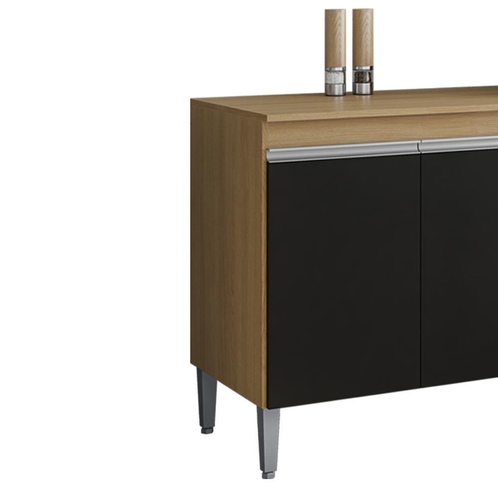 Balcão Com Tampo 3 Portas 3 Gavetas 160 Cm Andreia Amendoa Preto Reajl Moveis - 5